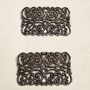 Vintage Filigree Silver Tone Ornate Shoe Clips Metal Pair Rectangle